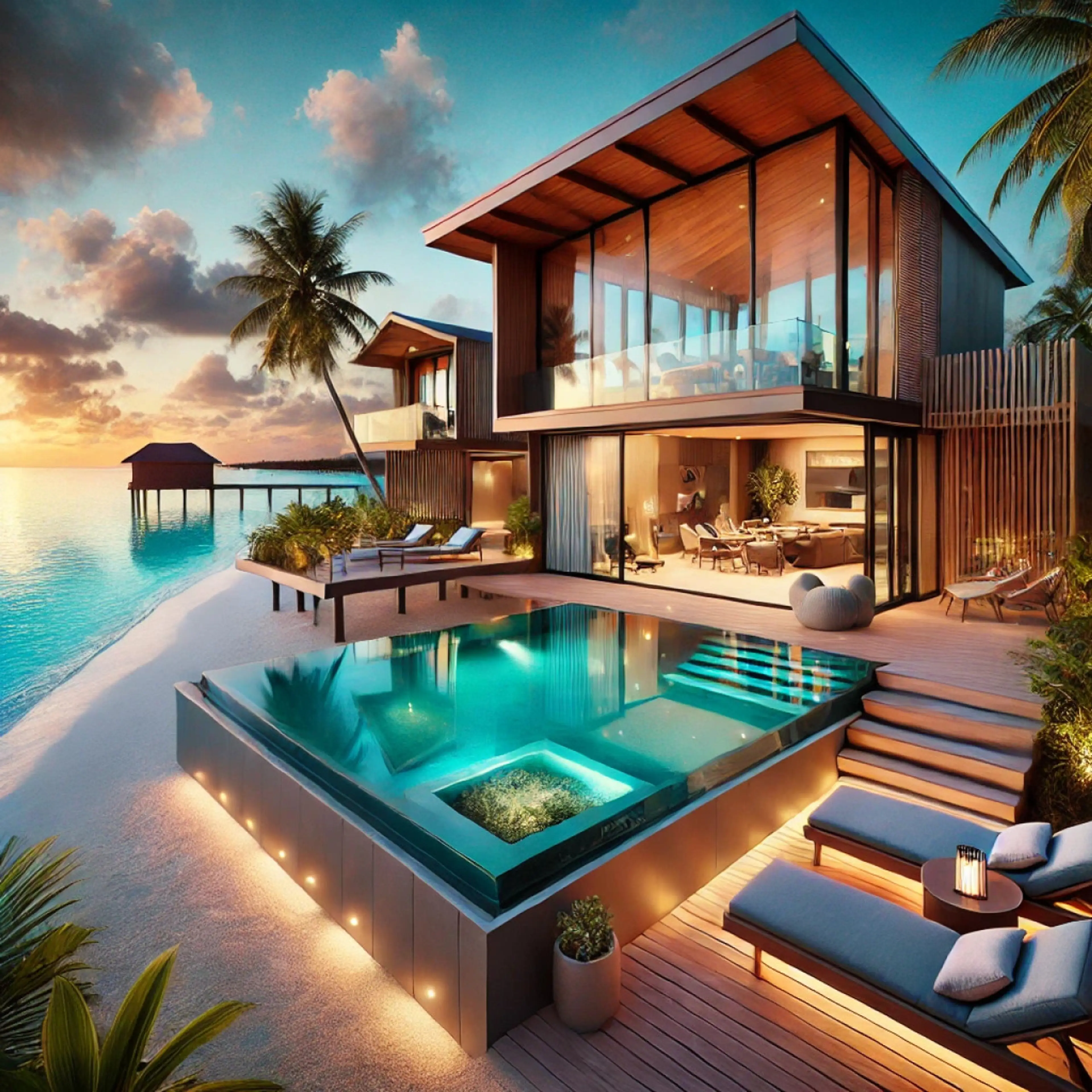 Luxurious beachfront villa with a private infinity pool overlooking the ocean